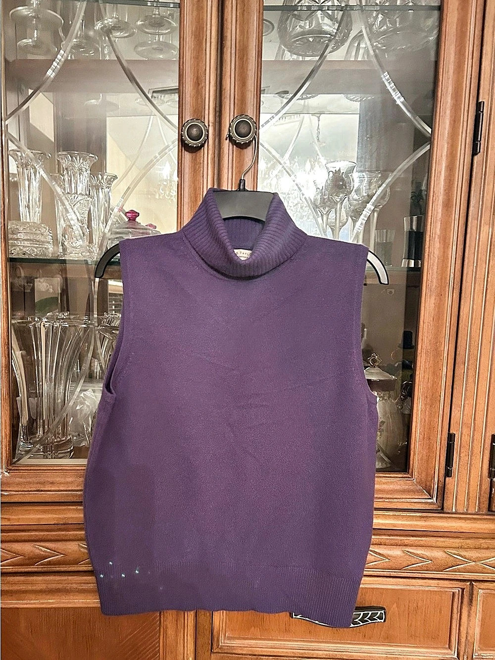 Lord & Taylor Two Ply Cashmere Turtleneck Sleeveless Sweater Purple